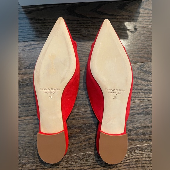 New Manolo Blahnik Maysale Red Suede Buckle Flat Size 38 / 8 US - Picture 4 of 7